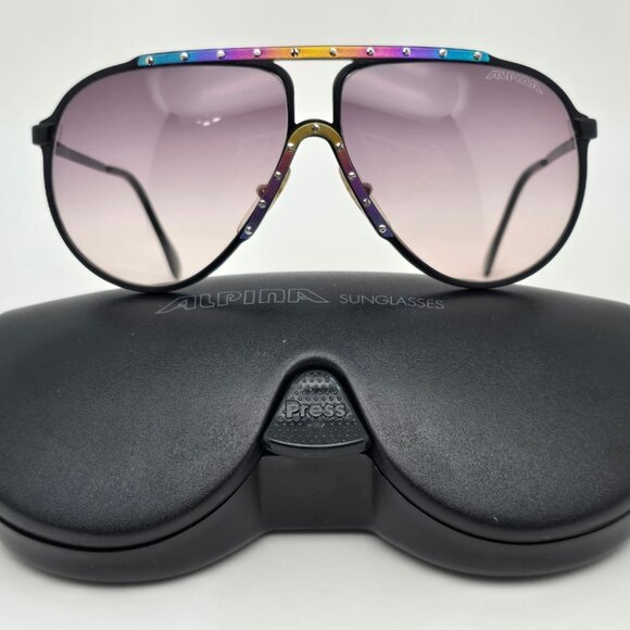 Alpina M1 2266239 Black Rainbow Titanium Frame Grey Lens Aviator Sunglasses 60mm